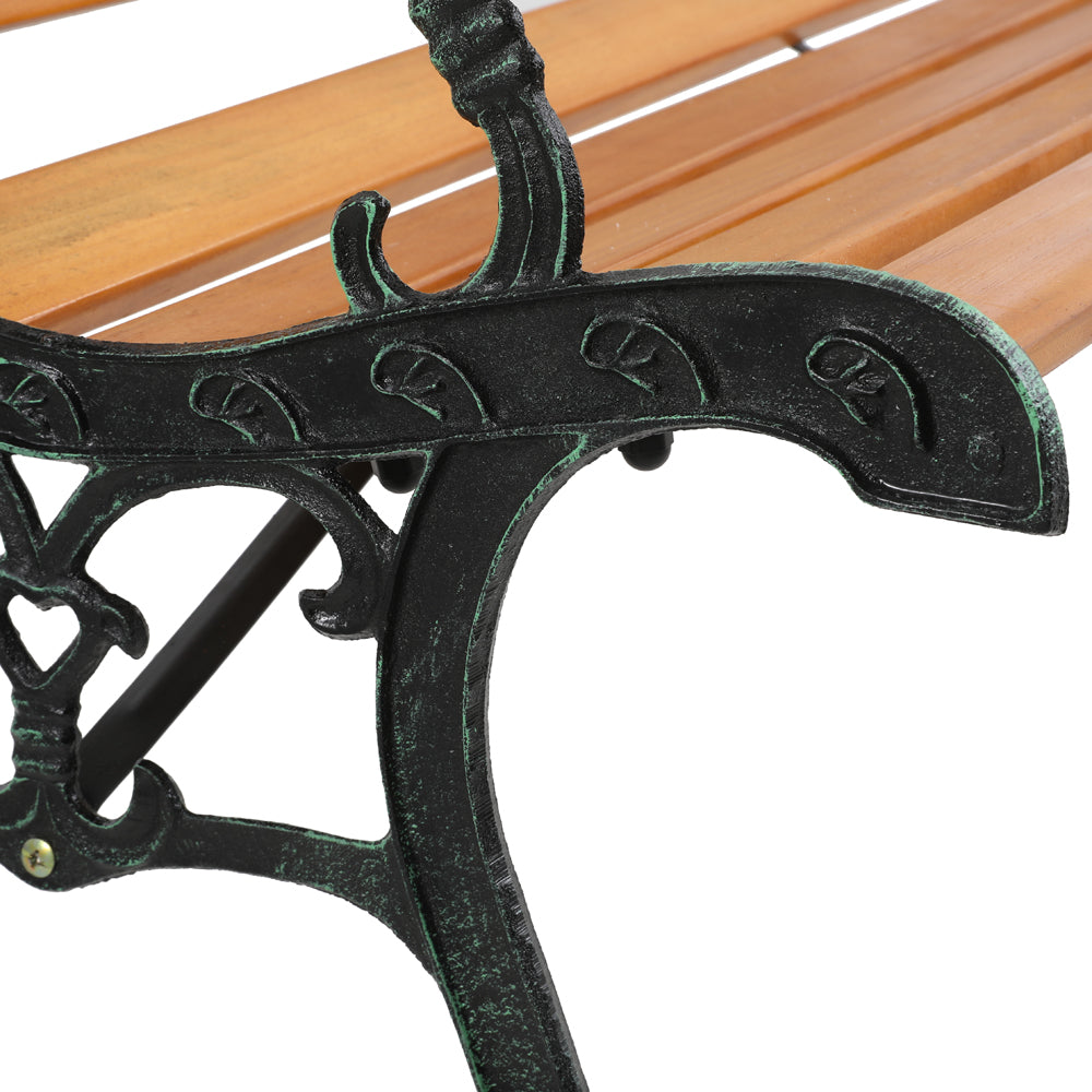 HAOYYE Garden Bench, Patio Porch Chair with Hardwood Seat and Cast Iron Frame, Rose Style Backrest, Comfortable and Elegant Love Seat for Deck, Porch, or Garden, Durable Outdoor Seating for Two