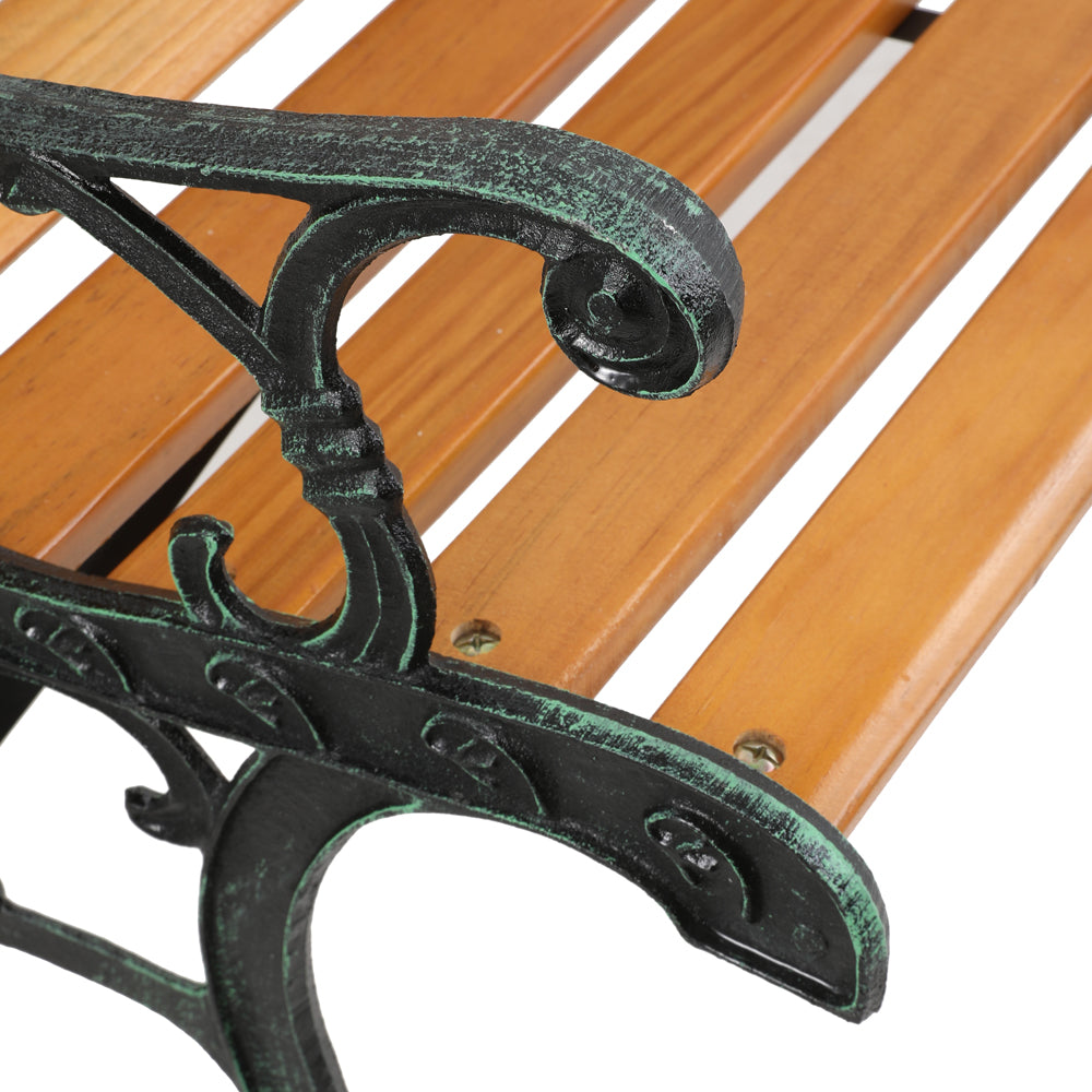 HAOYYE Garden Bench, Patio Porch Chair with Hardwood Seat and Cast Iron Frame, Rose Style Backrest, Comfortable and Elegant Love Seat for Deck, Porch, or Garden, Durable Outdoor Seating for Two