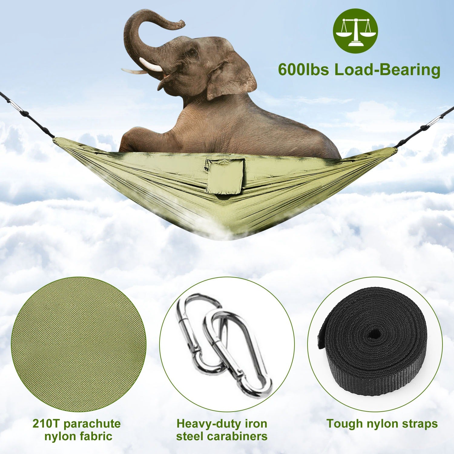 HAOYYE Portable Double Camping Hammock with Mosquito Net Heavy Duty Nylon Swing Bed for 2 Persons 600lbs Load Outdoor Hiking Relaxation with Strap Hooks and Carrying Bag Easy Setup and Durable