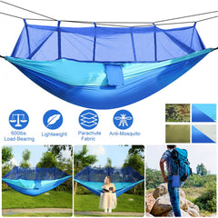 HAOYYE Portable Double Camping Hammock with Mosquito Net for 2 Persons Heavy Duty Nylon Swing Hanging Bed 600lbs Load for Outdoor Hiking Backpacking Travel Relaxing with Strap Hooks and Carry Bag