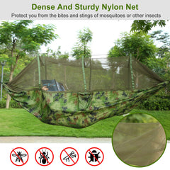 HAOYYE Portable Double Camping Hammock with Mosquito Net Heavy Duty Nylon Swing Bed for 2 Persons 600lbs Load Outdoor Hiking Relaxing Hanging Bed with Strap Hooks and Carry Bag Easy Setup Durable and Lightweight