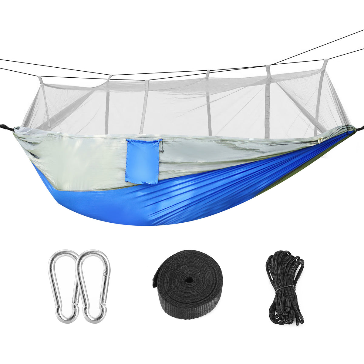 HAOYYE Portable Double Hammock with Mosquito Net for 2 Persons Lightweight Parachute Nylon Swing Bed Supports 600lbs for Outdoor Camping Hiking Travel Backyard with Tree Straps Hooks and Carry Bag