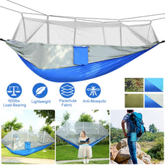 HAOYYE Portable Double Hammock with Mosquito Net for 2 Persons Lightweight Parachute Nylon Swing Bed Supports 600lbs for Outdoor Camping Hiking Travel Backyard with Tree Straps Hooks and Carry Bag