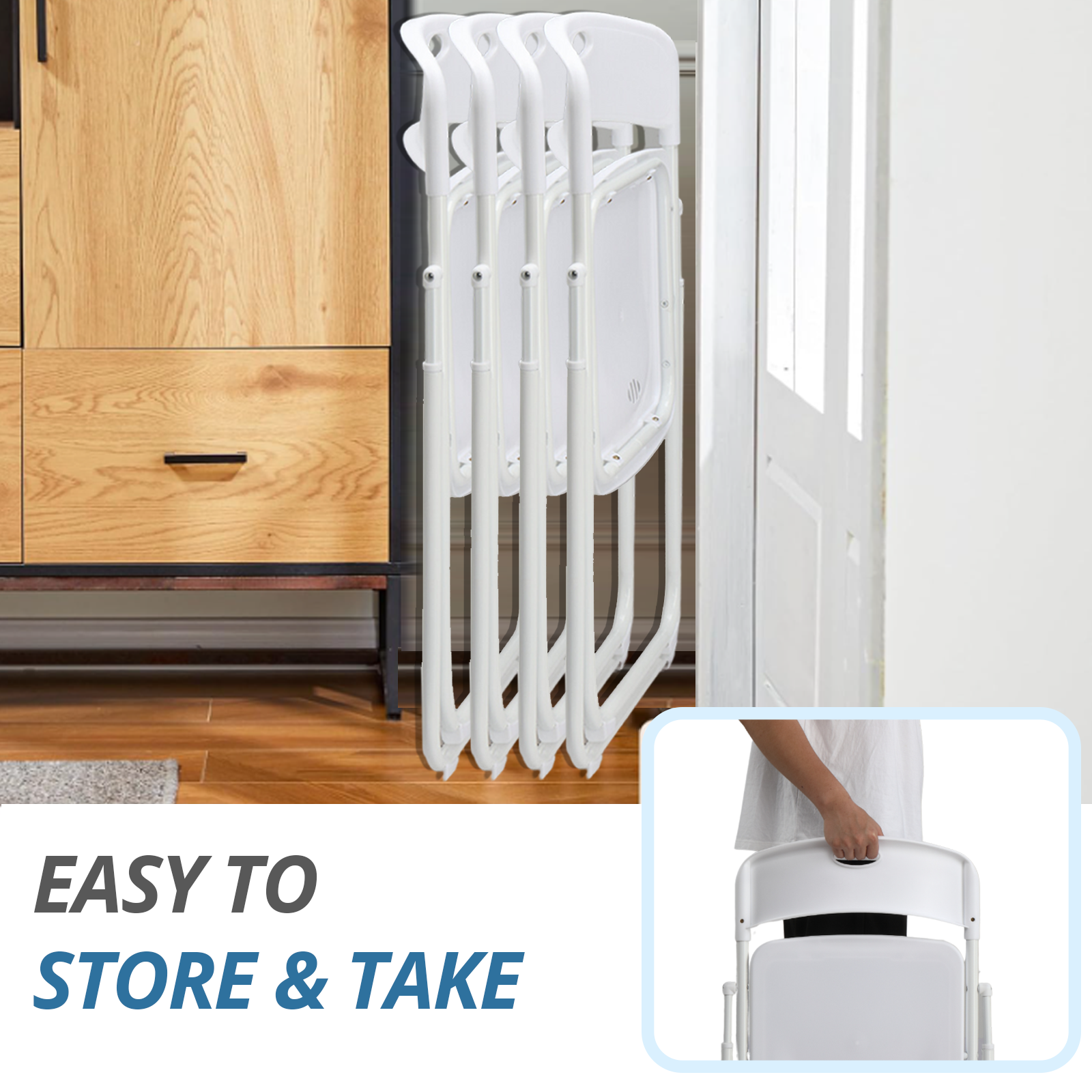HAOYYE 4 Pack Plastic Folding Chairs, Stackable Commercial Chairs, Portable Event Seats Indoor Outdoor for Home Event Party Picnic School Wedding, White soft cozy warm flannel fleece home decor