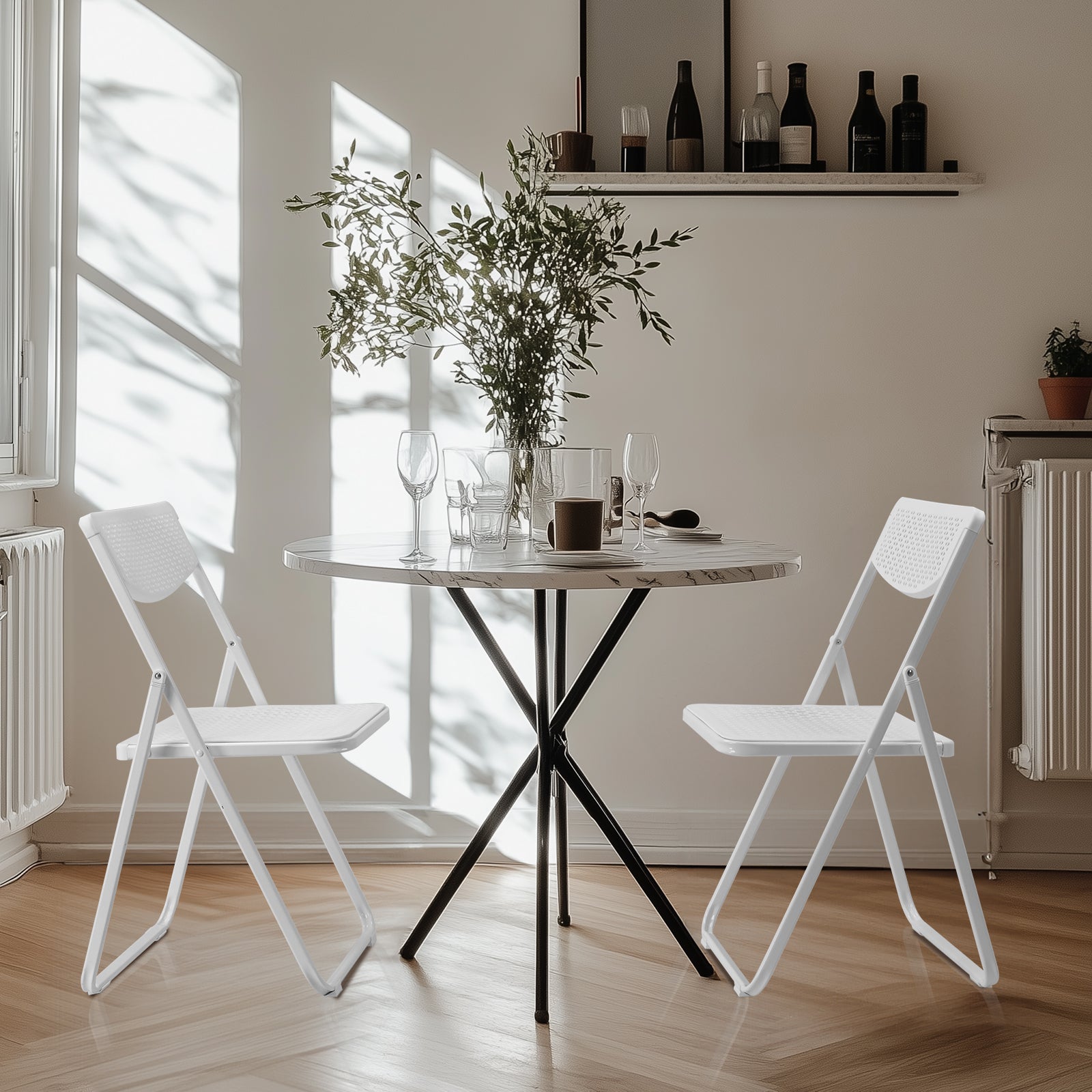 HAOYYE 4 Pack Plastic Folding Chairs, Lightweight Stackable Commercial Chairs, Portable Event Seats Indoor Outdoor for Home Event Party Picnic School Wedding, White soft cozy warm flannel fleece home