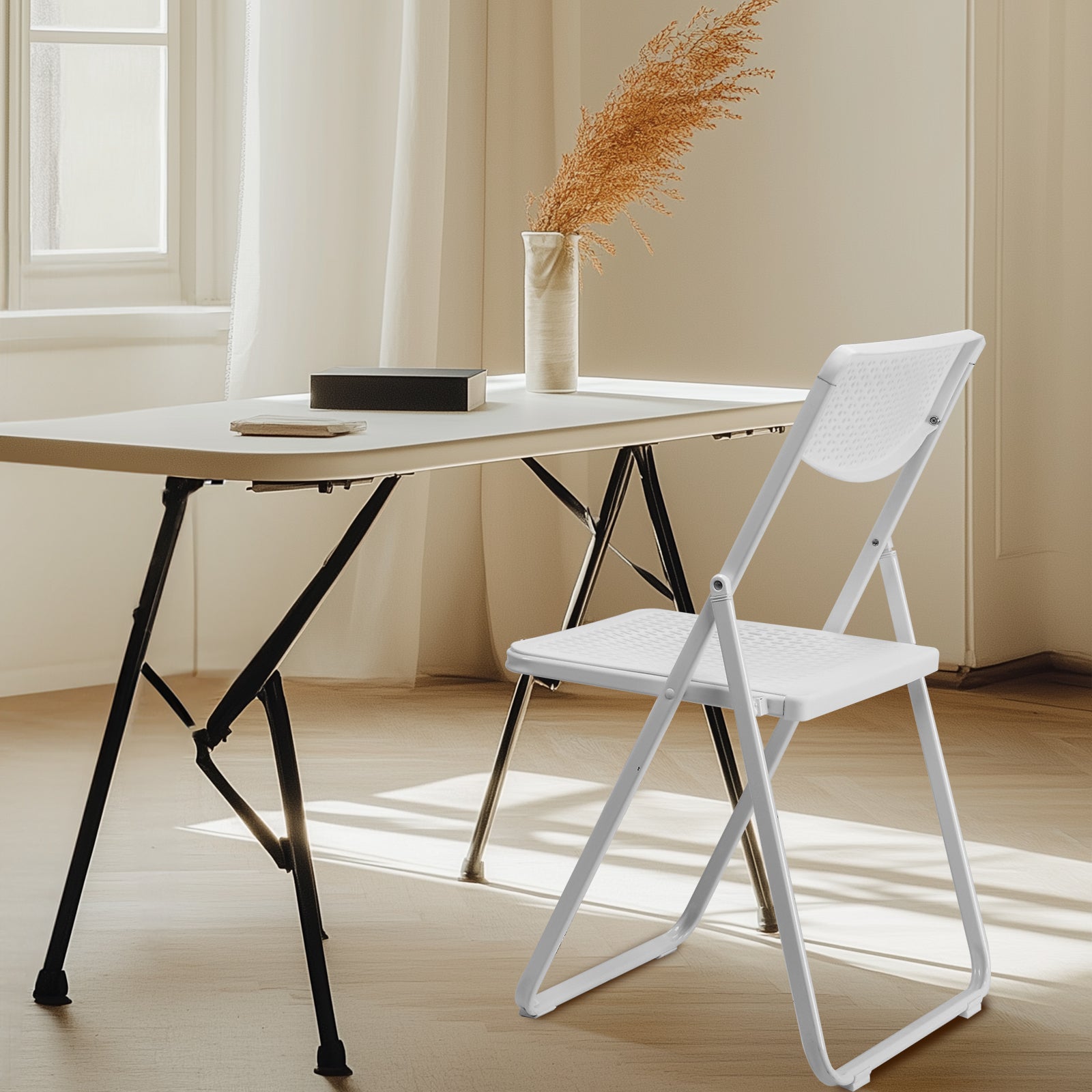 HAOYYE 4 Pack Plastic Folding Chairs, Lightweight Stackable Commercial Chairs, Portable Event Seats Indoor Outdoor for Home Event Party Picnic School Wedding, White soft cozy warm flannel fleece home