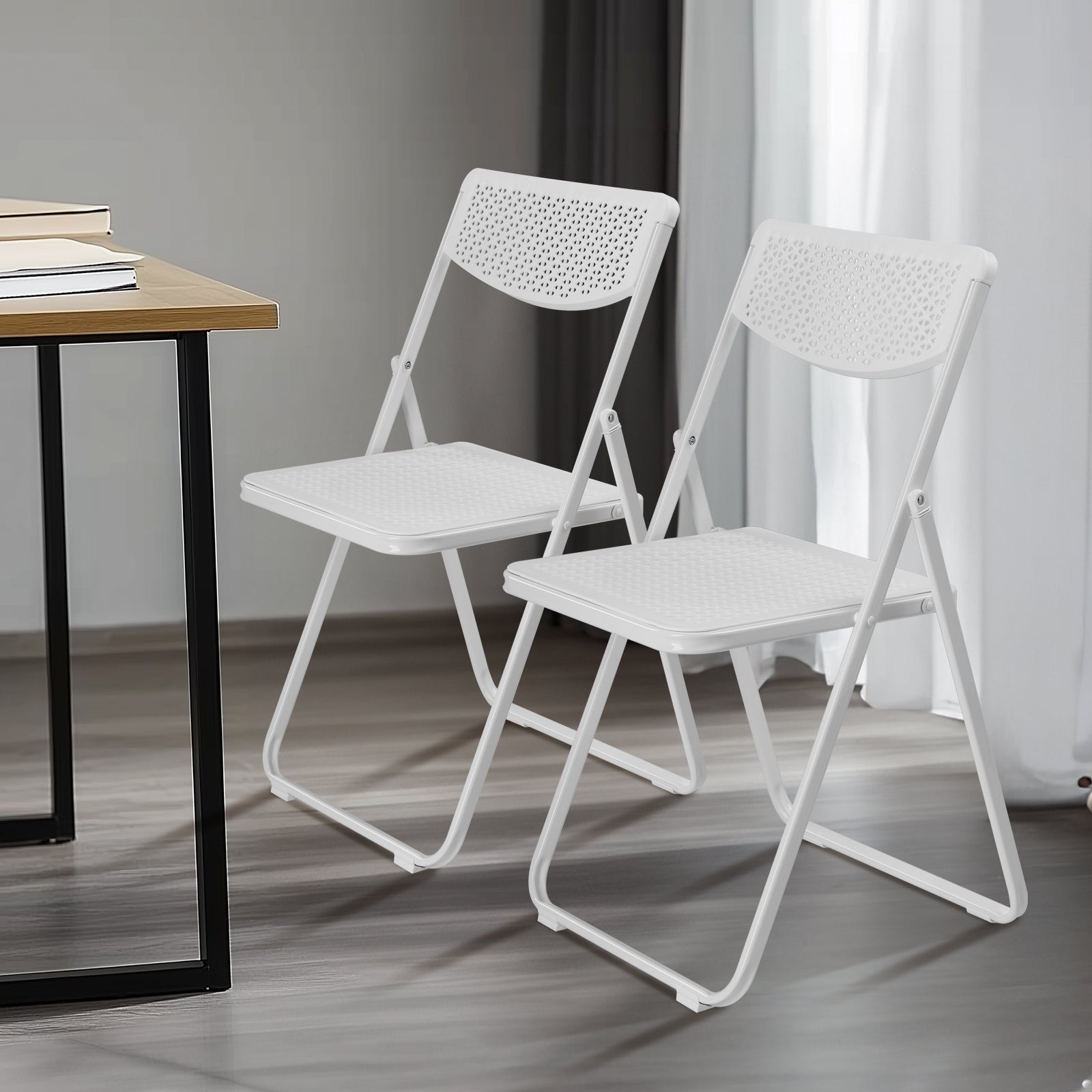 HAOYYE 4 Pack Plastic Folding Chairs, Lightweight Stackable Commercial Chairs, Portable Event Seats Indoor Outdoor for Home Event Party Picnic School Wedding, White soft cozy warm flannel fleece home
