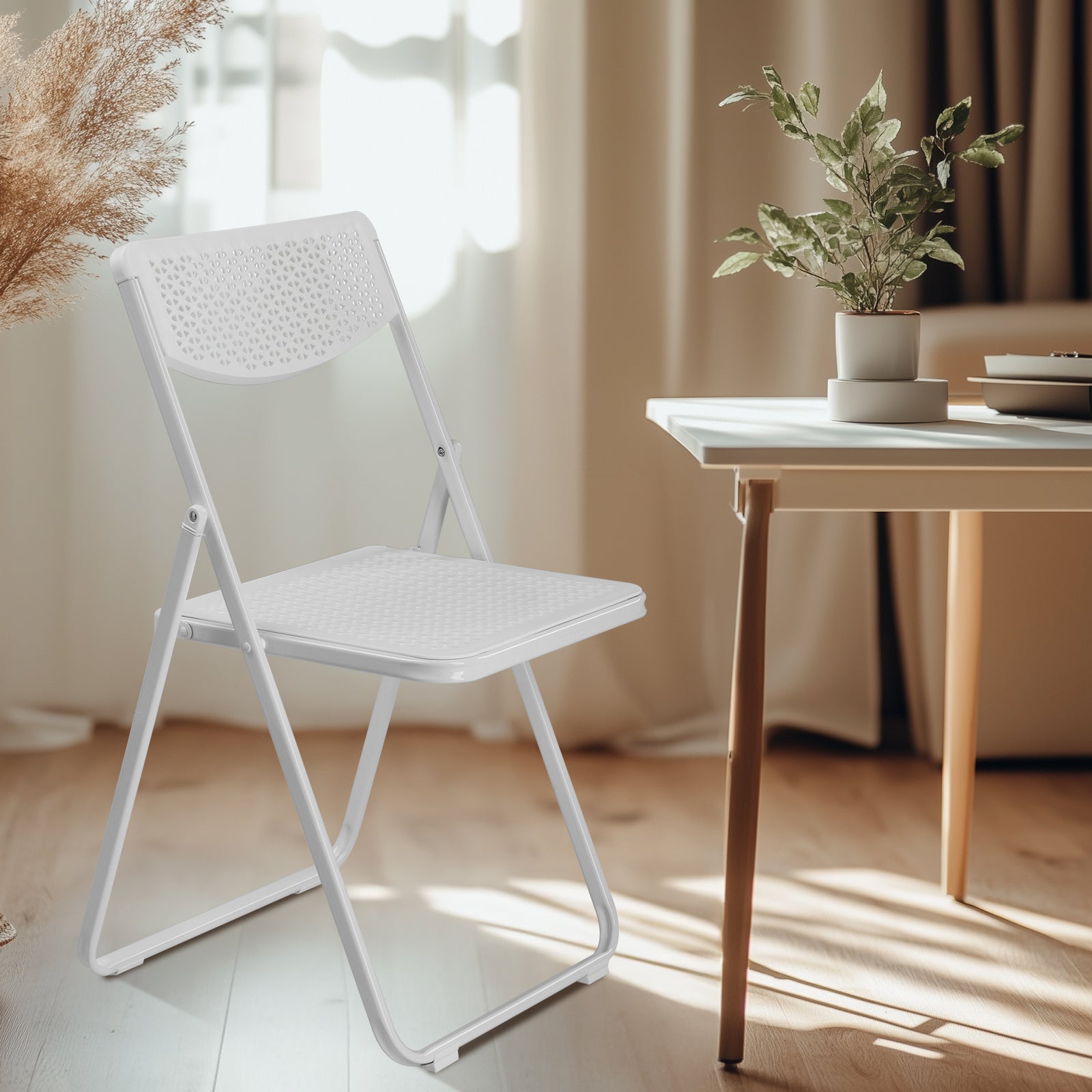HAOYYE 4 Pack Plastic Folding Chairs, Lightweight Stackable Commercial Chairs, Portable Event Seats Indoor Outdoor for Home Event Party Picnic School Wedding, White soft cozy warm flannel fleece home