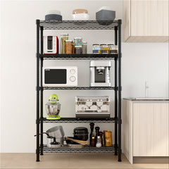 HAOYYE 5-Layer Plastic Coated Iron Storage Shelf, Durable Black Utility Rack, Heavy-Duty Steel Organizer for Home and Office, Space-Saving Shelving Unit with Sturdy Design, Easy Assembly, and Versatile Use