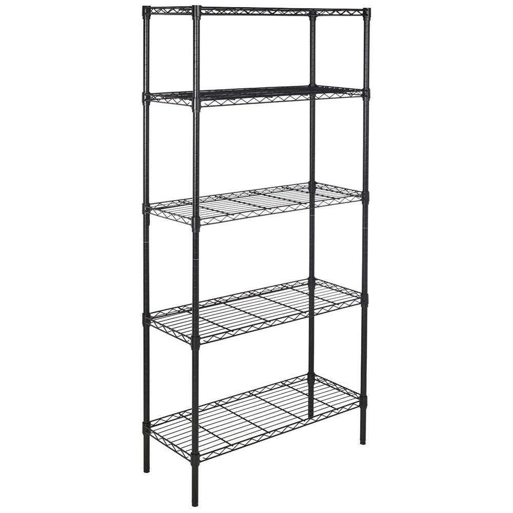 HAOYYE 5-Layer Plastic Coated Iron Storage Shelf, Durable Black Utility Rack, Heavy-Duty Steel Organizer for Home and Office, Space-Saving Shelving Unit with Sturdy Design, Easy Assembly, and Versatile Use