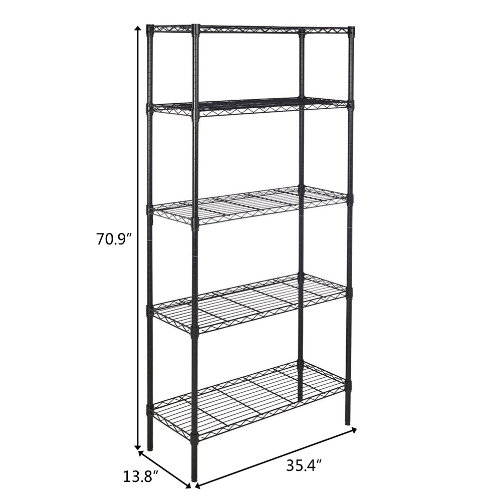 HAOYYE 5-Layer Plastic Coated Iron Storage Shelf, Durable Black Utility Rack, Heavy-Duty Steel Organizer for Home and Office, Space-Saving Shelving Unit with Sturdy Design, Easy Assembly, and Versatile Use