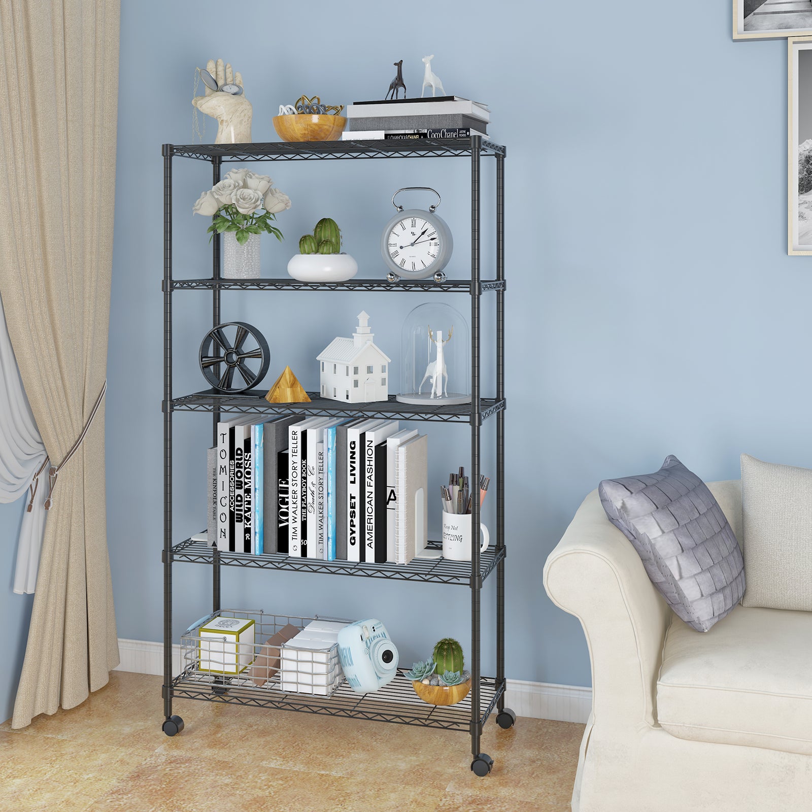 HAOYYE 5-Layer Plastic Coated Iron Shelf with 1.5" Nylon Wheels  Black soft cozy warm flannel fleece home decor luxury comfortable unique design premium quality decorative