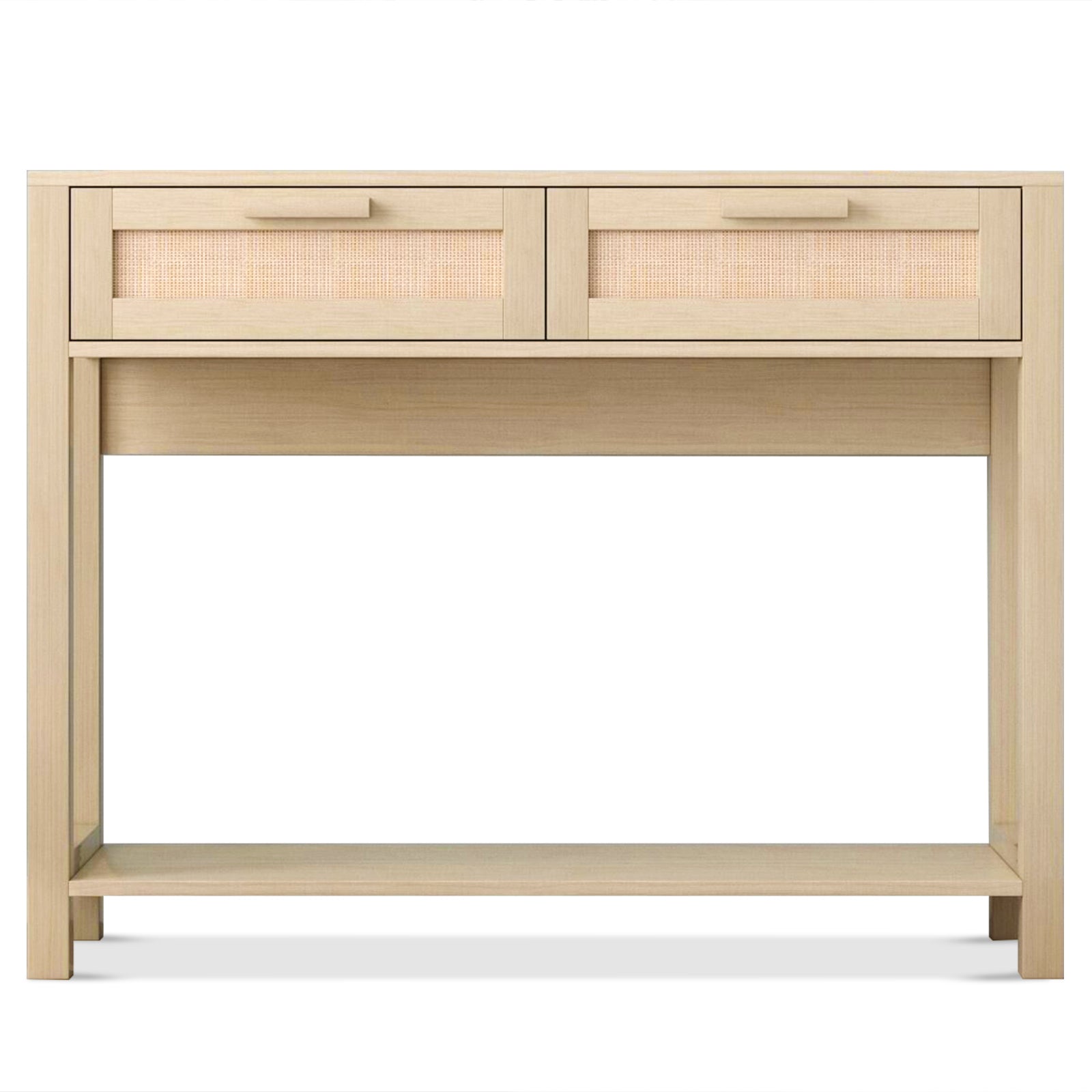 HAOYYE 39.4" Rattan Console Table with 2 Drawers, Narrow Long Entryway Table, Boho Wood Hall Table with Bottom Shelf for Living Room, Hallway