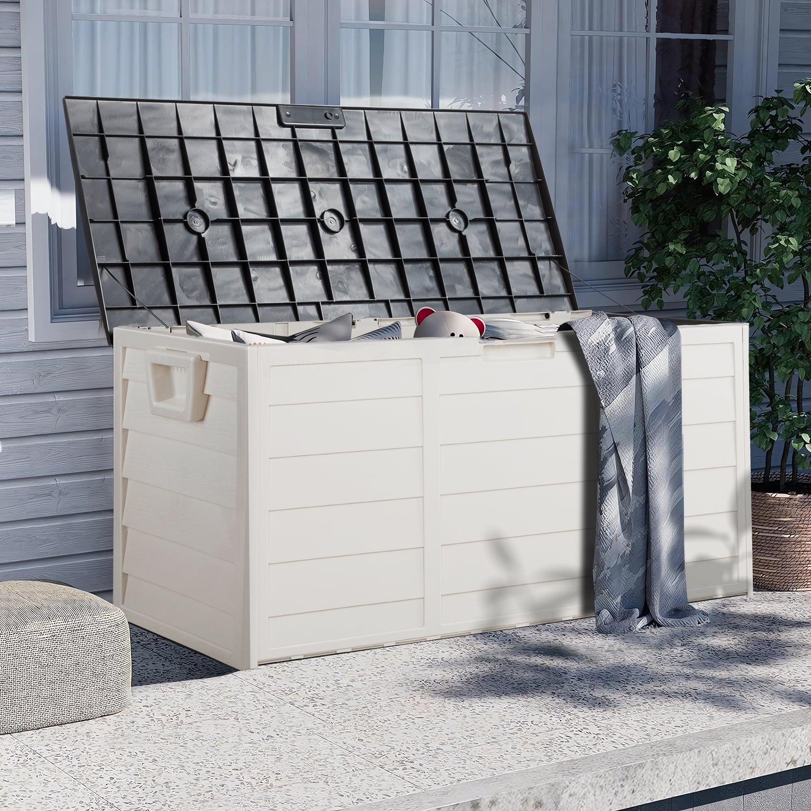 HAOYYE Outdoor PE Wicker Side Table with Storage, Brown Rattan Patio End Table with Lid and Steel Frame, Weatherproof Square Container for Garden Tools, Toys, Furniture Covers, Backyard or Balcony Use