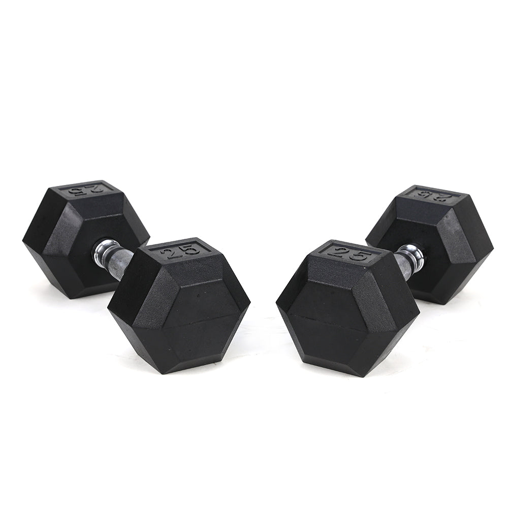HAOYYE 25LB Pair HDRS Rubber Coated Solid Cast Iron Dumbbells with Contoured Chrome Handles, Hexagon Heads for Stable Grip, Floor Protection and Durable Strength Training Equipment for Home Gym and Fitness Workouts