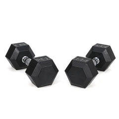 HAOYYE 25LB Pair HDRS Rubber Coated Solid Cast Iron Dumbbells with Contoured Chrome Handles, Hexagon Heads for Stable Grip, Floor Protection and Durable Strength Training Equipment for Home Gym and Fitness Workouts