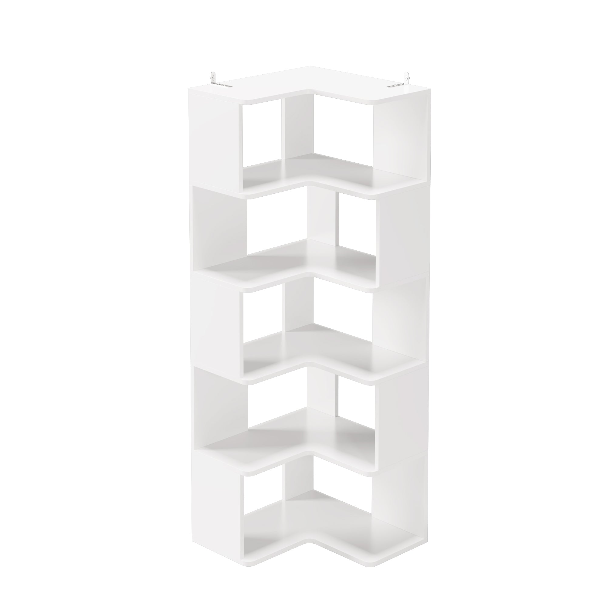 HAOYYE 5-Layer L-Shaped Corner Display Rack with Durable White Particle Board, Modern Space-Saving Storage Shelf for Home and Office, Stylish Multi-Tier Organizer Perfect for Living Room, Bedroom, Kitchen, and Workspace
