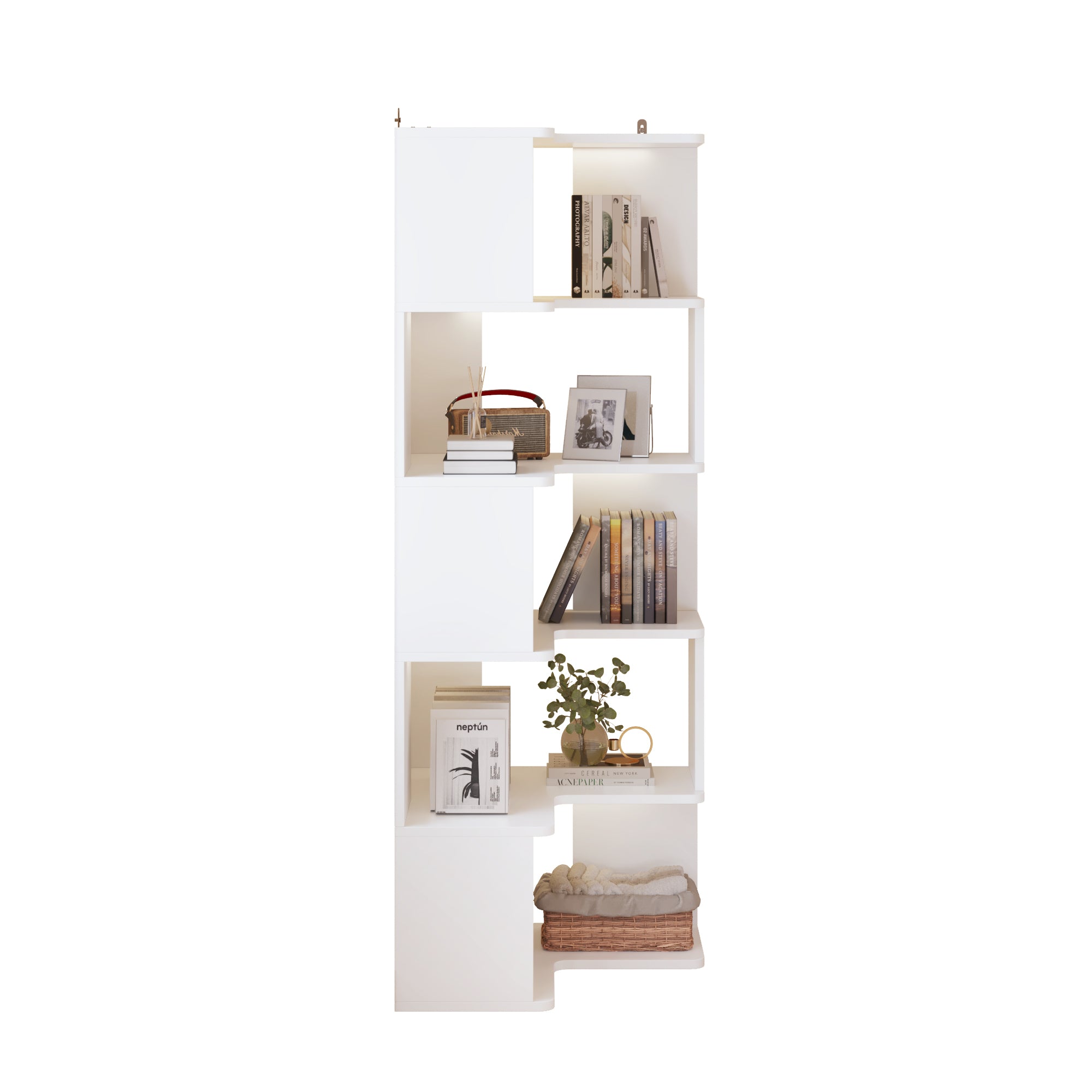 HAOYYE 5-Layer L-Shaped Corner Display Rack with Durable White Particle Board, Modern Space-Saving Storage Shelf for Home and Office, Stylish Multi-Tier Organizer Perfect for Living Room, Bedroom, Kitchen, and Workspace