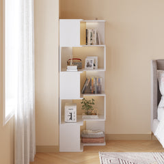 HAOYYE 5-Layer L-Shaped Corner Display Rack with Durable White Particle Board, Modern Space-Saving Storage Shelf for Home and Office, Stylish Multi-Tier Organizer Perfect for Living Room, Bedroom, Kitchen, and Workspace