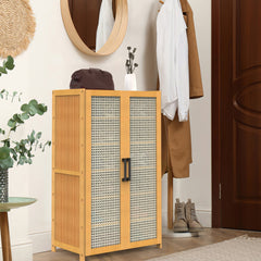 HAOYYE 6-Tier Shoe Cabinet with Bamboo Shoe Rack Freestanding Shoe Organizer with Two Hollow Doors and Handles, Large Capacity Storage with Heavy Duty Load Bearing, Perfect for Closet Hallway and Living Room Organization