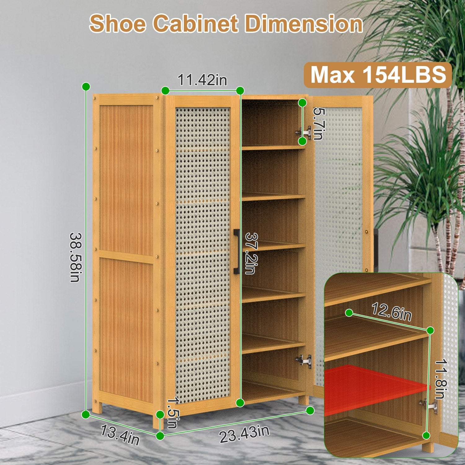 HAOYYE 6-Tier Shoe Cabinet with Bamboo Shoe Rack Freestanding Shoe Organizer with Two Hollow Doors and Handles, Large Capacity Storage with Heavy Duty Load Bearing, Perfect for Closet Hallway and Living Room Organization