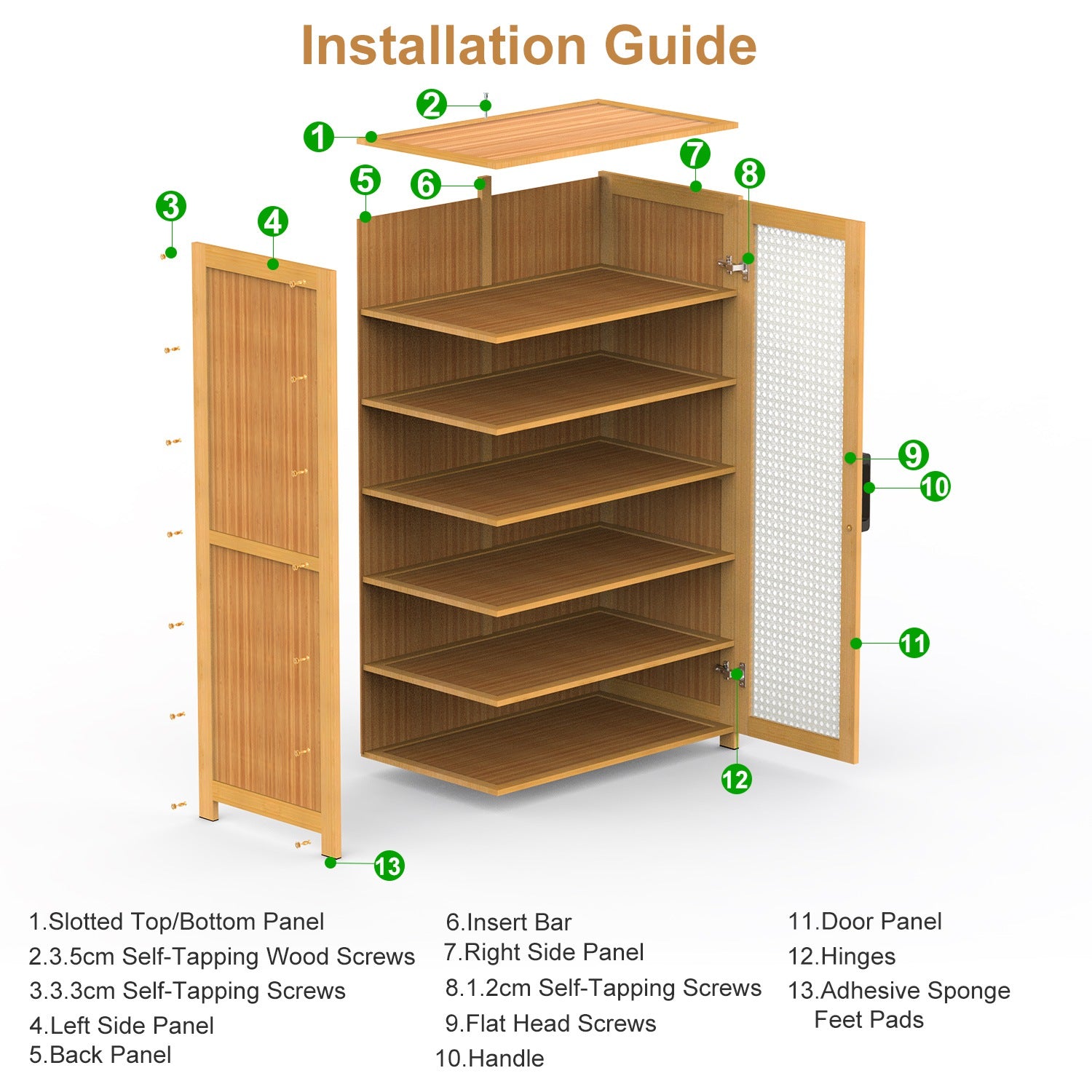 HAOYYE 6-Tier Shoe Cabinet with Bamboo Shoe Rack Freestanding Shoe Organizer with Two Hollow Doors and Handles, Large Capacity Storage with Heavy Duty Load Bearing, Perfect for Closet Hallway and Living Room Organization