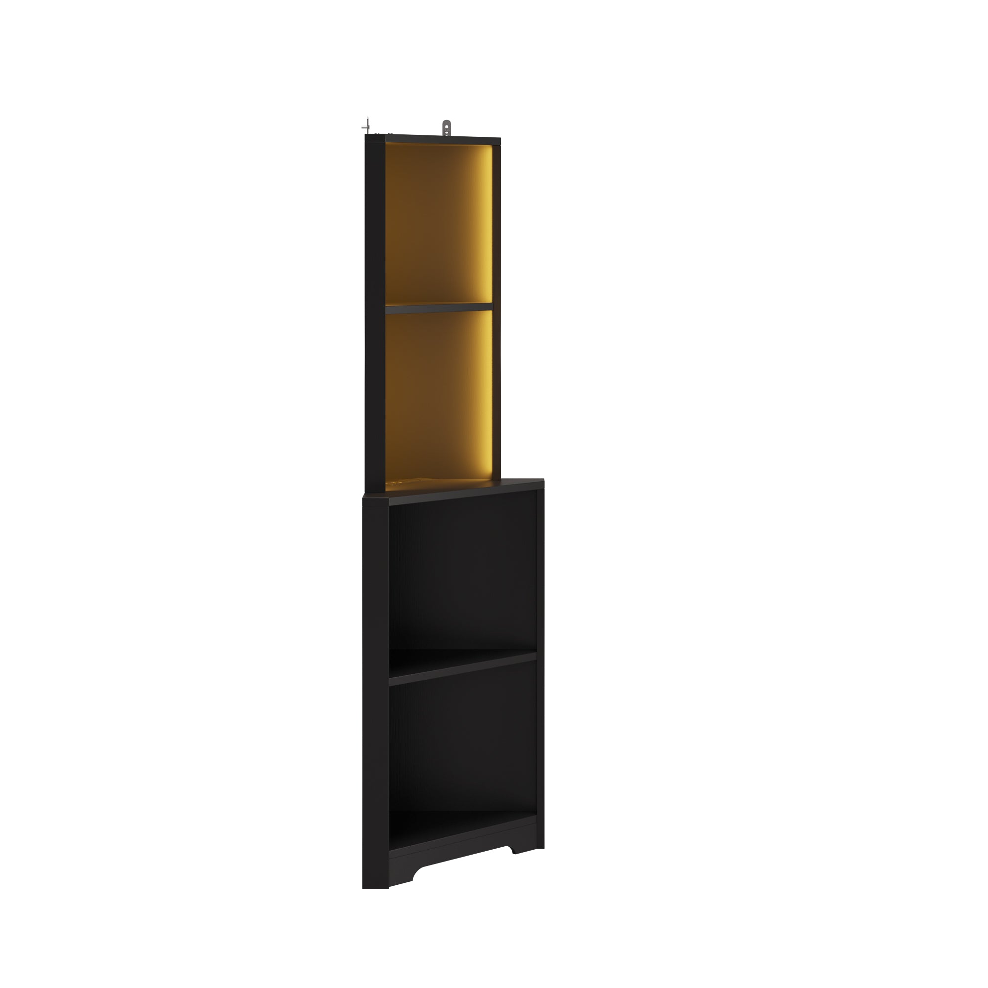 HAOYYE 4-Layer L-Shaped Corner Display Rack, Particle Board, Black with LED Light, Power Strip, Soft Cozy Warm Flannel Fleece, Luxury Comfortable Unique Design, Modern Premium Storage Shelf.
