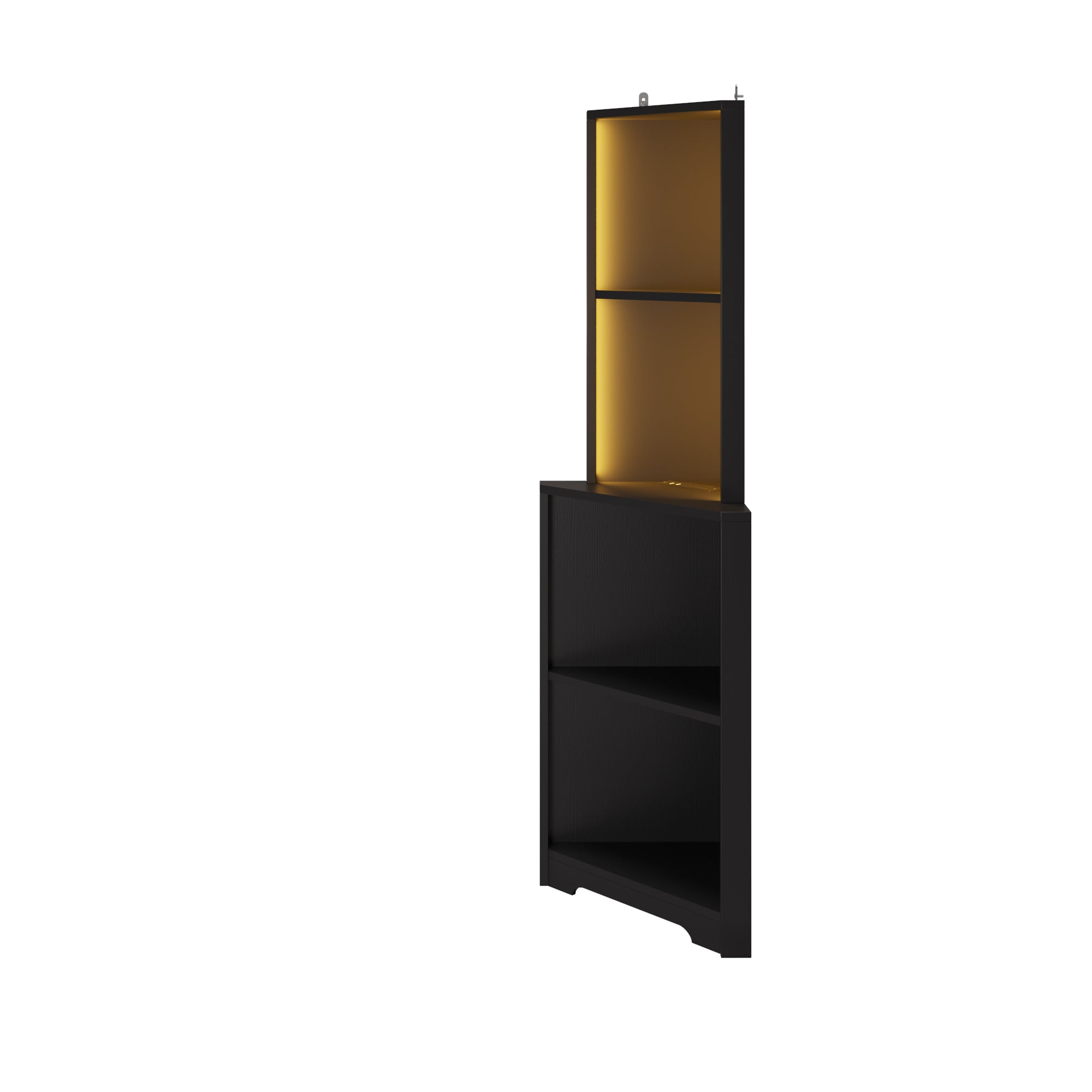 HAOYYE 4-Layer L-Shaped Corner Display Rack, Particle Board, Black with LED Light, Power Strip, Soft Cozy Warm Flannel Fleece, Luxury Comfortable Unique Design, Modern Premium Storage Shelf.