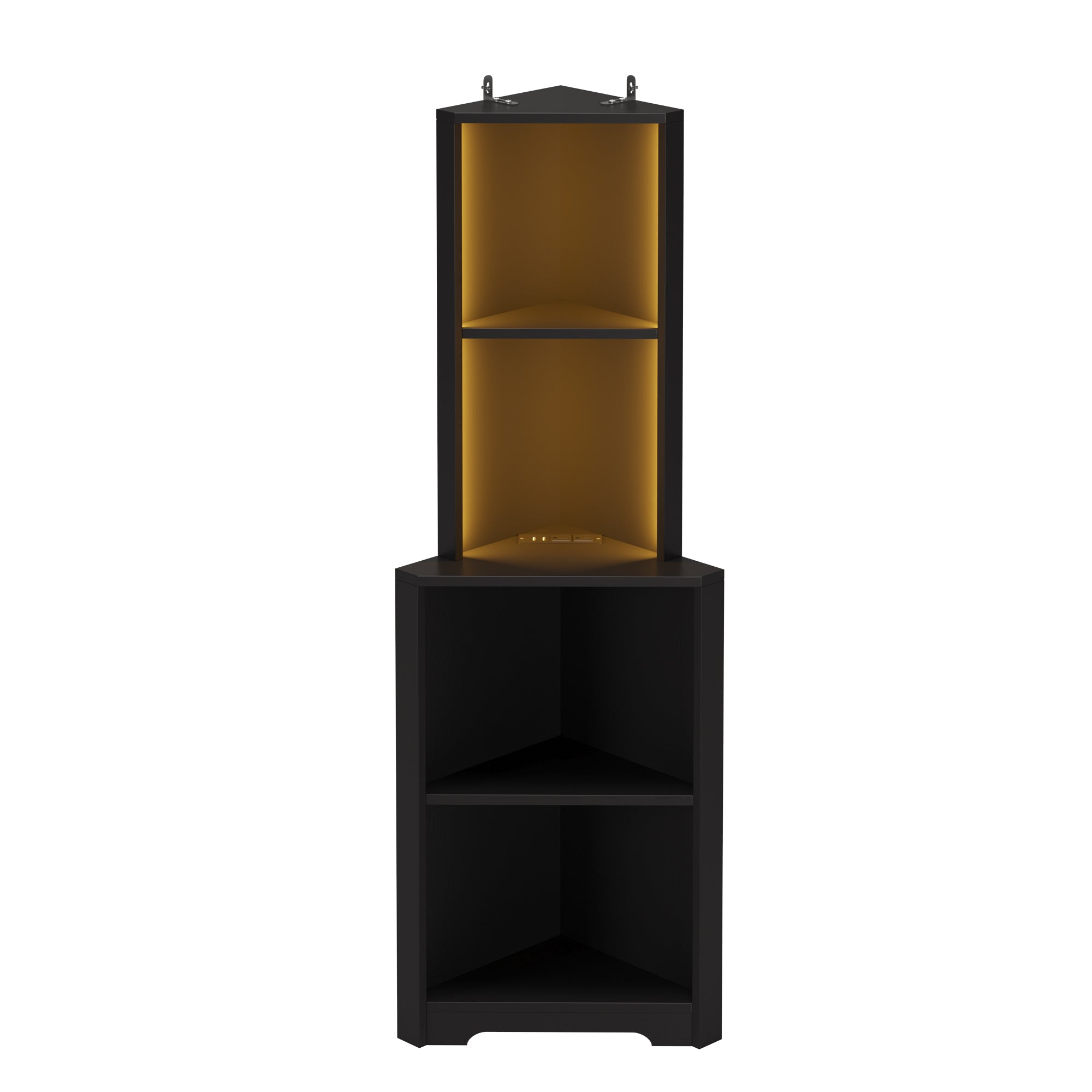 HAOYYE 4-Layer L-Shaped Corner Display Rack, Particle Board, Black with LED Light, Power Strip, Soft Cozy Warm Flannel Fleece, Luxury Comfortable Unique Design, Modern Premium Storage Shelf.