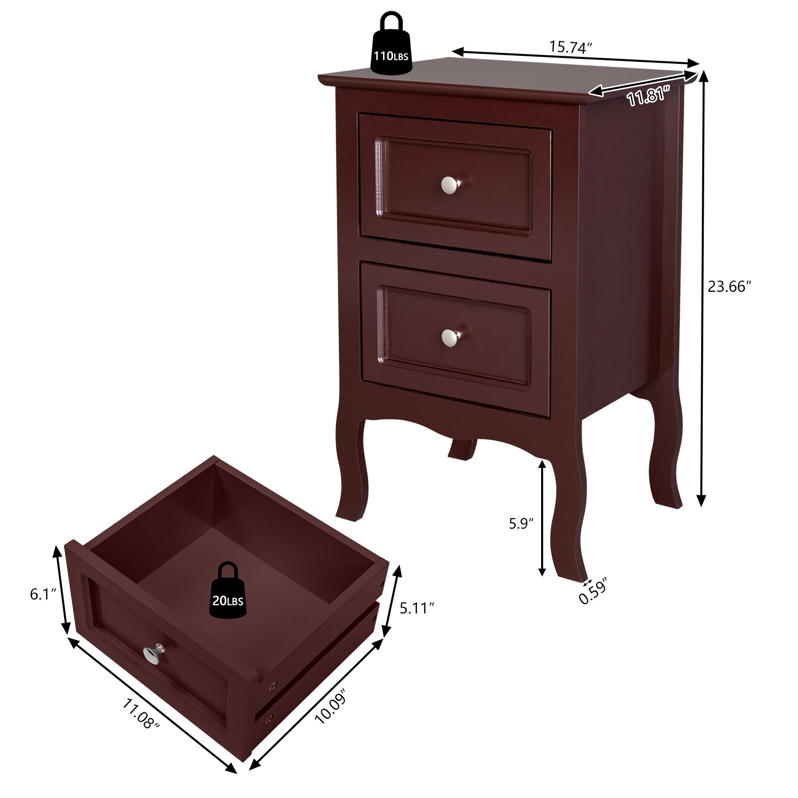 HAOYYE 2pcs Country Style Two-Tier Nightstands, Large Size Wooden Night Tables, Rustic End Tables with Storage Shelves, Bedroom Furniture Set, Ideal for Living Room, Bedroom, or Home Office, Vintage Chic, Easy Assembly