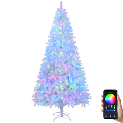 HAOYYE White Pre-Lit Artificial Christmas Tree, 8 FT APP Controlled Xmas Tree with 500 RGB Lights, 1500 Branch Tips, Hinged Branches, Perfect Holiday Decoration for Home, Office, Store, Party