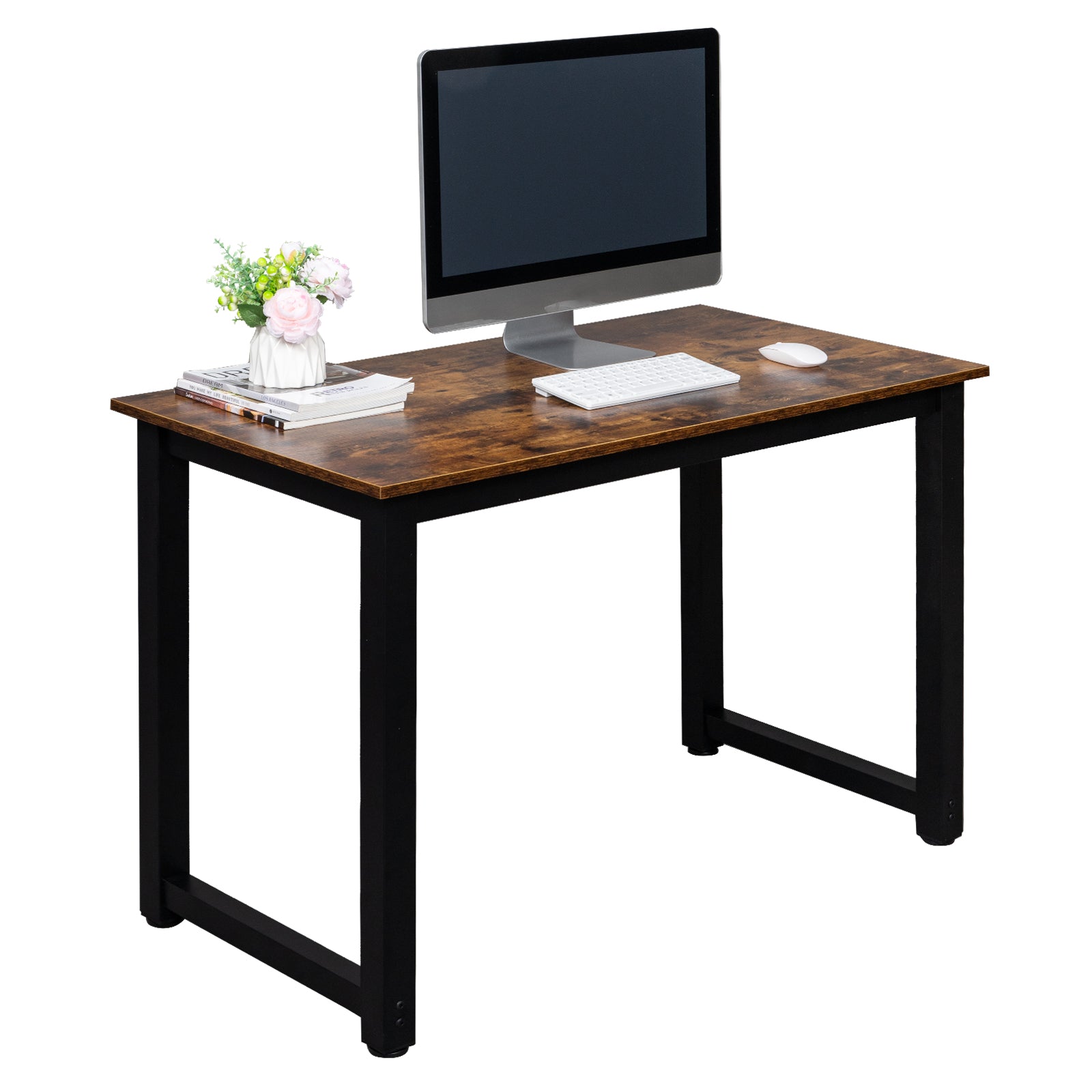 HAOYYE High Strength Wooden Computer Desk in Oak Finish Modern Writing Table with Storage Shelf for Home Office Workstation Sturdy Durable Design for Bedroom Study or Living Room