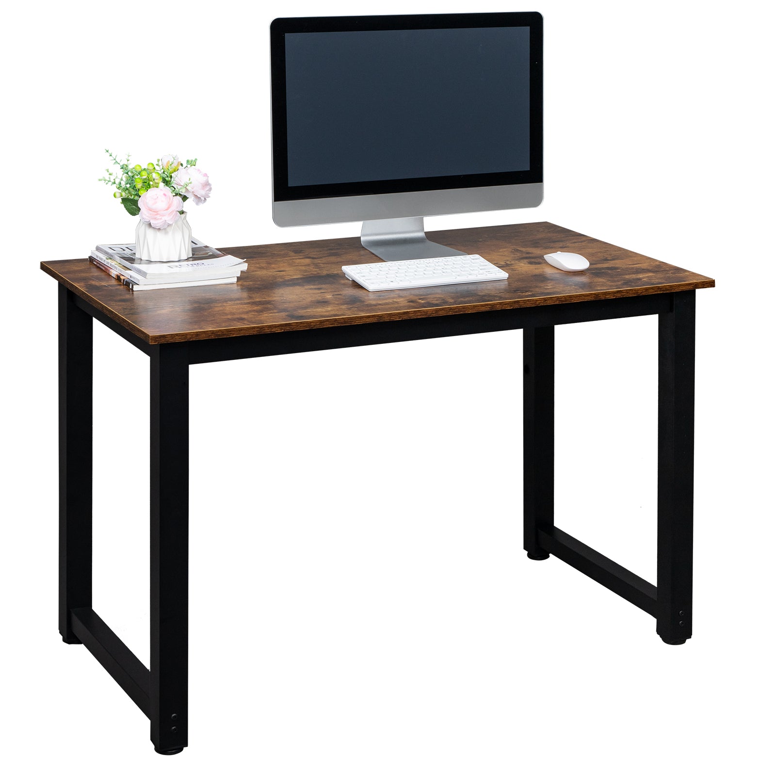 HAOYYE High Strength Wooden Computer Desk in Oak Finish Modern Writing Table with Storage Shelf for Home Office Workstation Sturdy Durable Design for Bedroom Study or Living Room