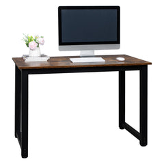 HAOYYE High Strength Wooden Computer Desk in Oak Finish Modern Writing Table with Storage Shelf for Home Office Workstation Sturdy Durable Design for Bedroom Study or Living Room