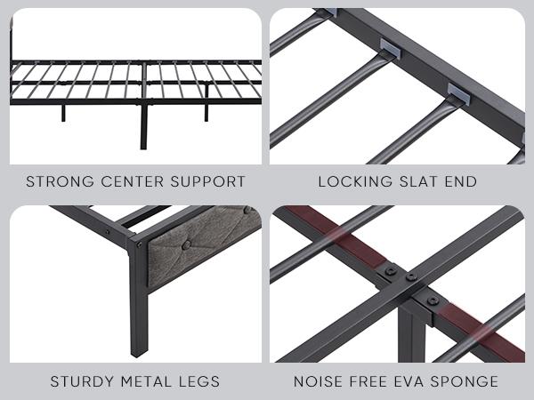HAOYYE Full Bed Frame with  Storage Headboard, Charging Station and LED Lights, Upholstered Platform Bed with Heavy Metal Slats, No Box Spring Needed, Noise Free, Easy Assembly, Dark Gray