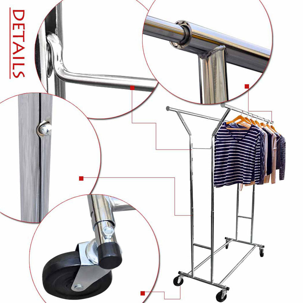 HAOYYE Double-Bar Garment Rack, Heavy-Duty Steel Construction, Space-Saving Design, Silver Finish, Stylish Organizer for Bedrooms, Closets, Entryways, and Laundry Rooms