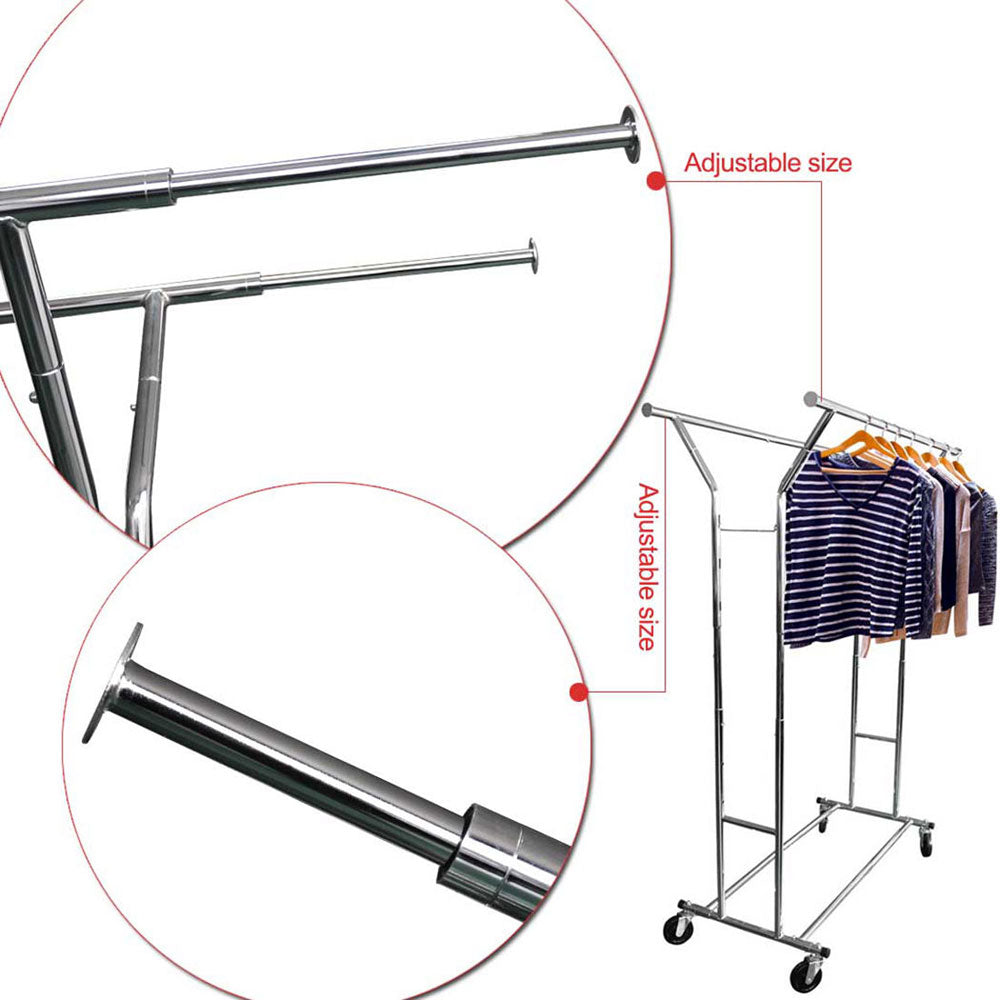 HAOYYE Double-Bar Garment Rack, Heavy-Duty Steel Construction, Space-Saving Design, Silver Finish, Stylish Organizer for Bedrooms, Closets, Entryways, and Laundry Rooms