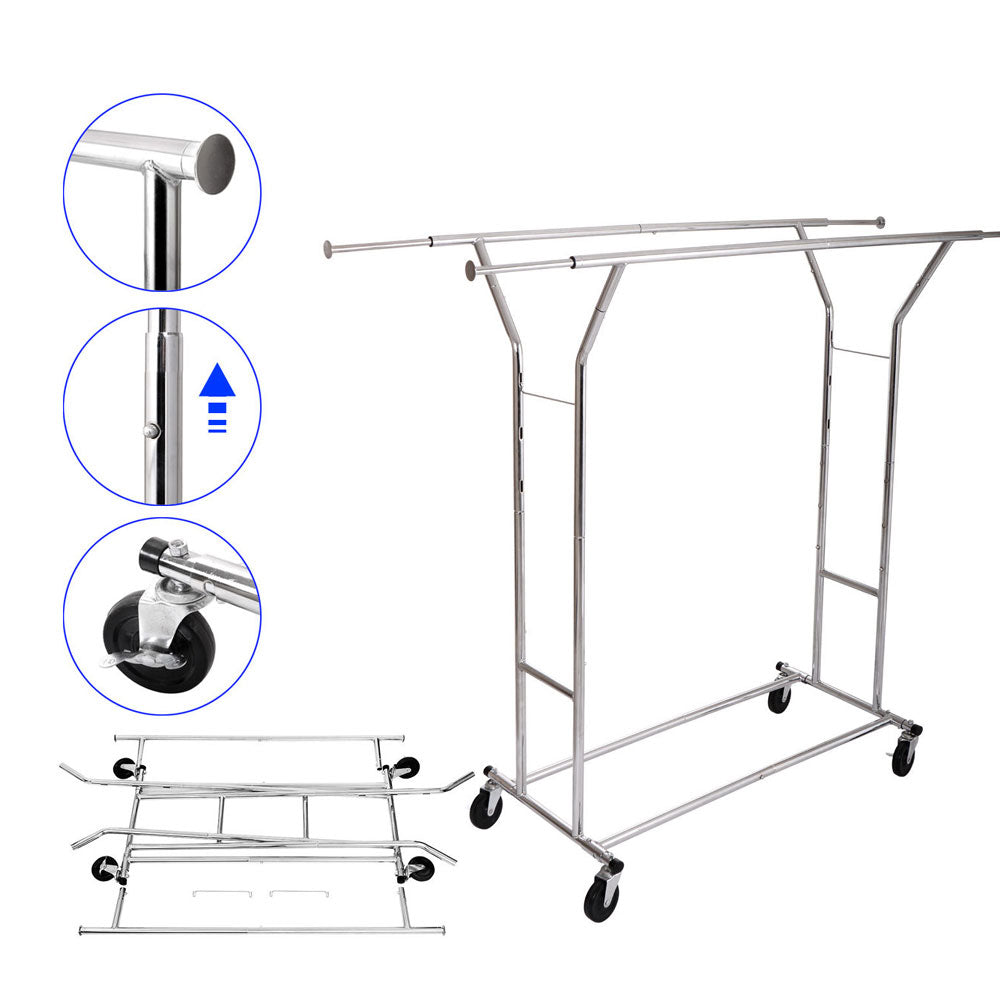 HAOYYE Double-Bar Garment Rack, Heavy-Duty Steel Construction, Space-Saving Design, Silver Finish, Stylish Organizer for Bedrooms, Closets, Entryways, and Laundry Rooms