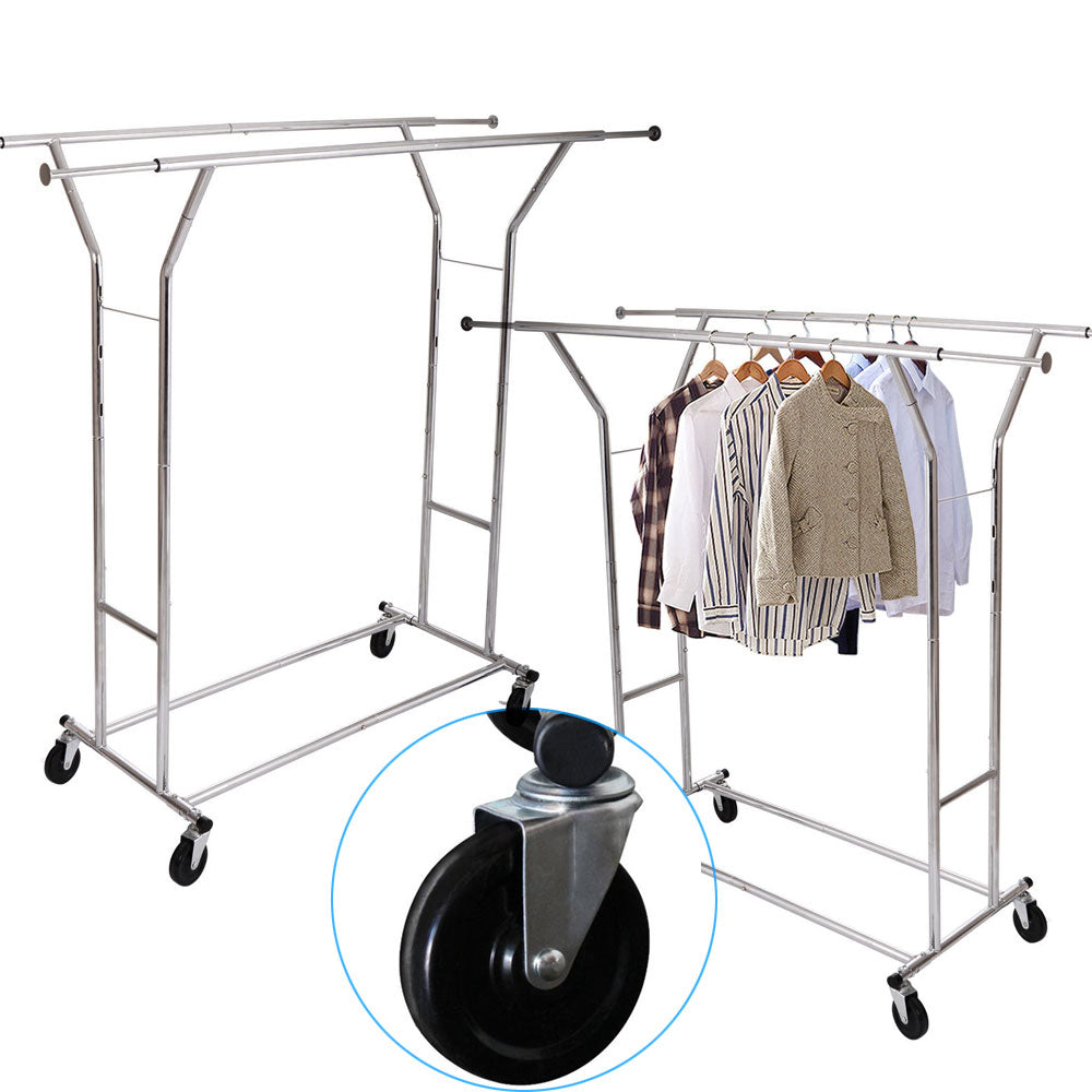 HAOYYE Double-Bar Garment Rack, Heavy-Duty Steel Construction, Space-Saving Design, Silver Finish, Stylish Organizer for Bedrooms, Closets, Entryways, and Laundry Rooms