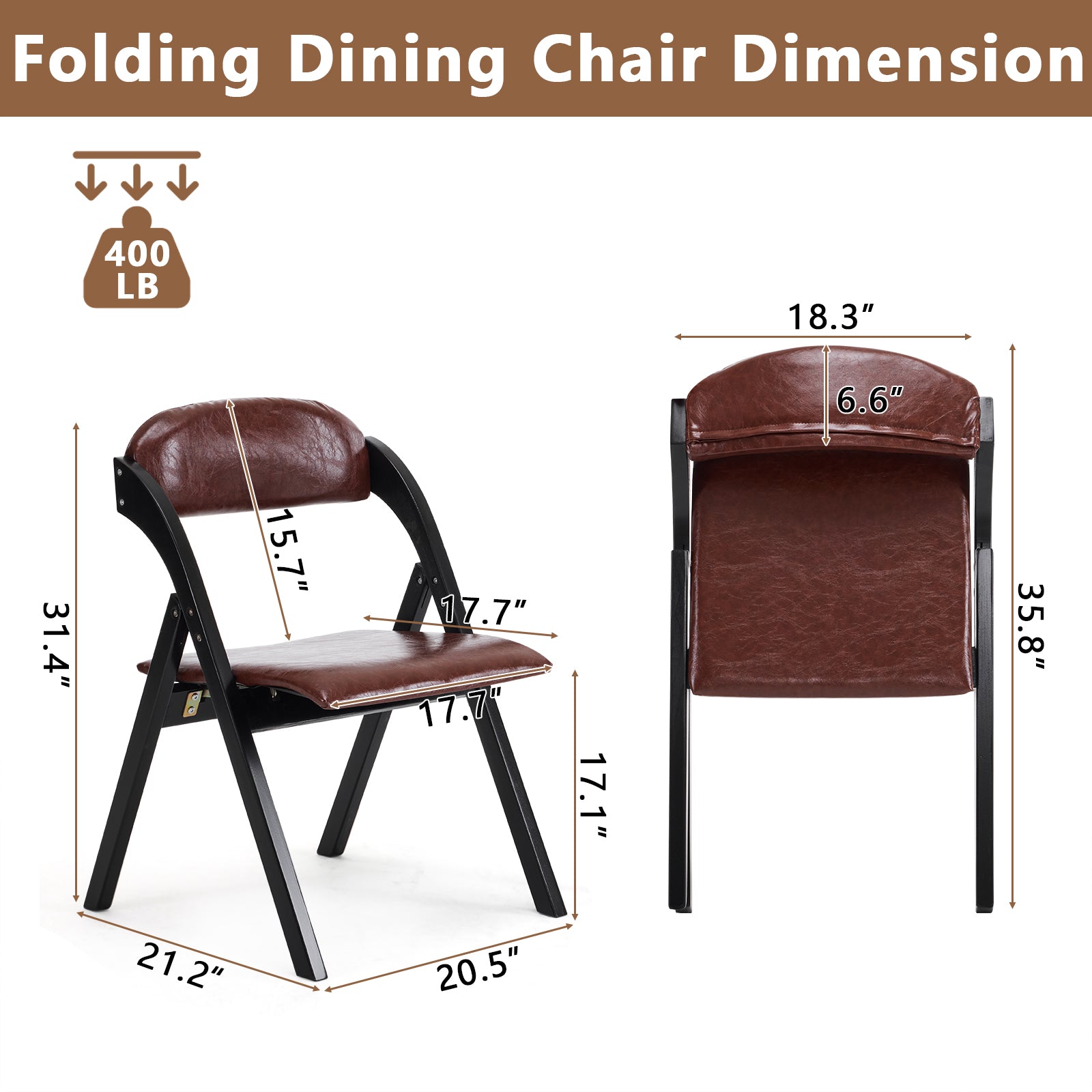 HAOYYE Set Of 2 Wooden Folding Chairs With Padded Seats Portable Simple Folding Chairs With Cushion For Guests Kitchen Office Wedding Party Picnic Black Frame With Walnut Cushion