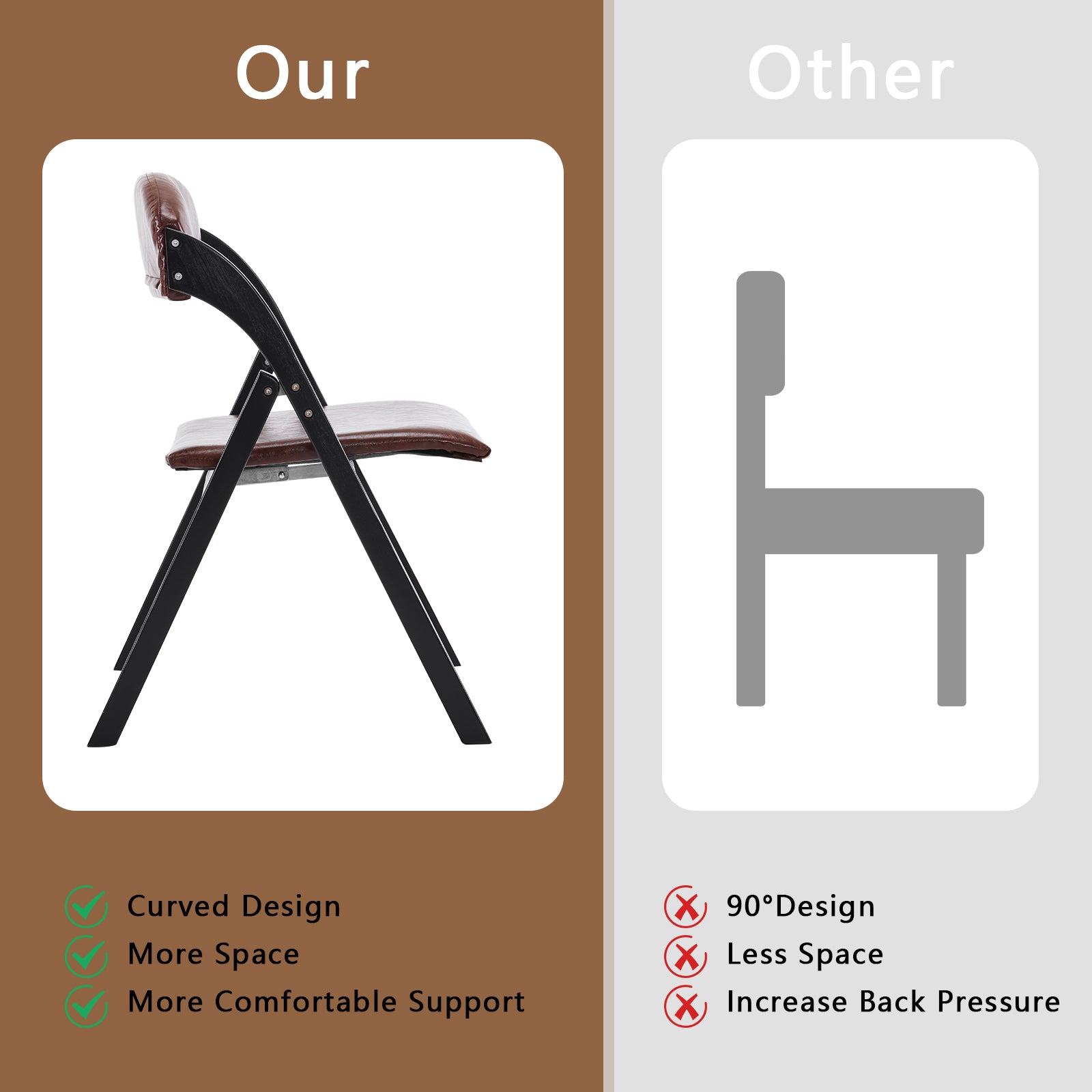 HAOYYE Set Of 2 Wooden Folding Chairs With Padded Seats Portable Simple Folding Chairs With Cushion For Guests Kitchen Office Wedding Party Picnic Black Frame With Walnut Cushion