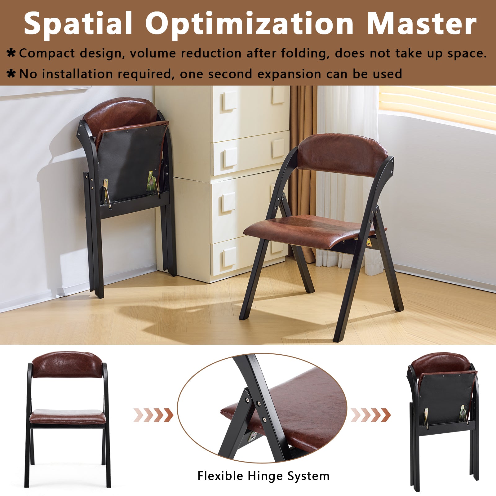 HAOYYE Set Of 2 Wooden Folding Chairs With Padded Seats Portable Simple Folding Chairs With Cushion For Guests Kitchen Office Wedding Party Picnic Black Frame With Walnut Cushion