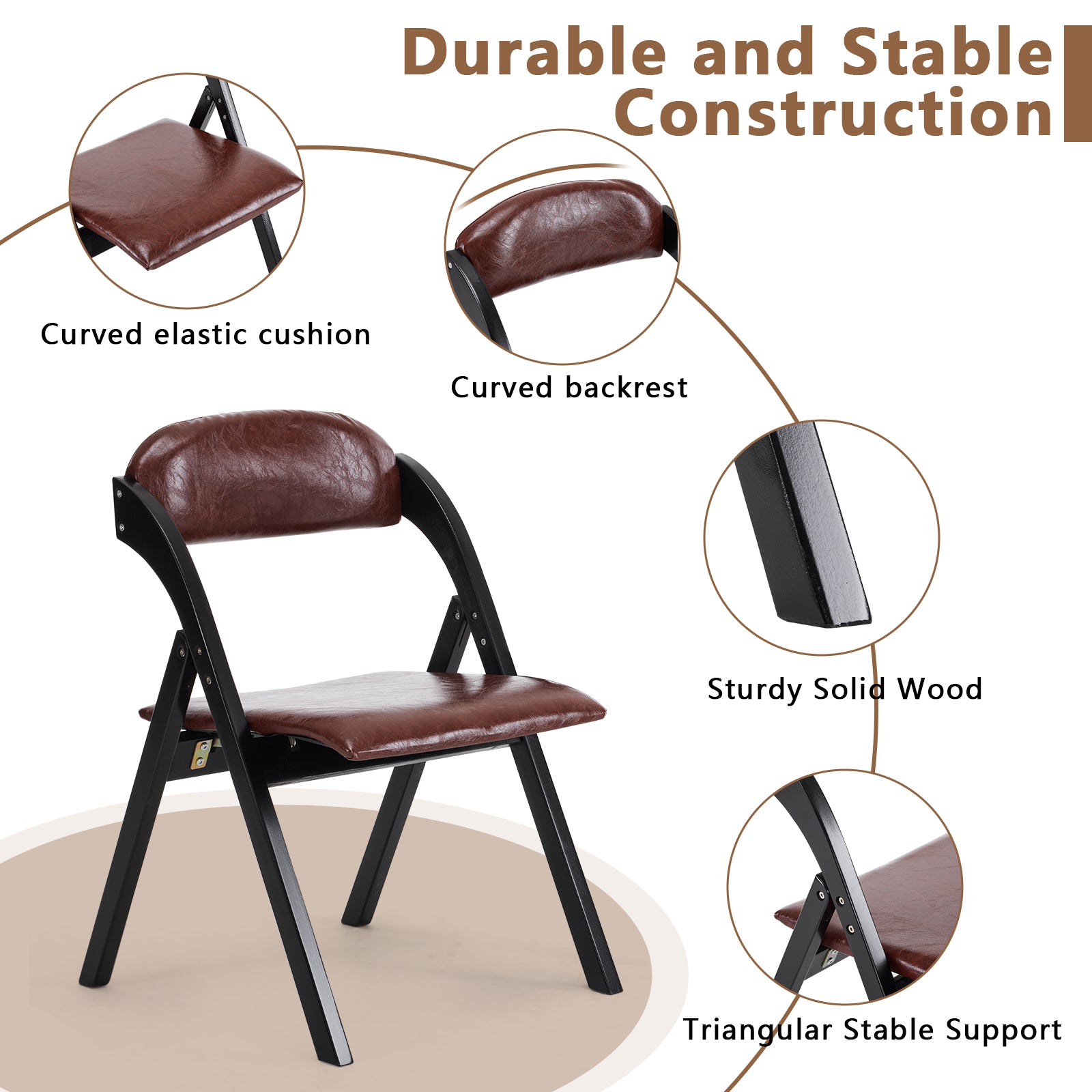 HAOYYE Set Of 2 Wooden Folding Chairs With Padded Seats Portable Simple Folding Chairs With Cushion For Guests Kitchen Office Wedding Party Picnic Black Frame With Walnut Cushion