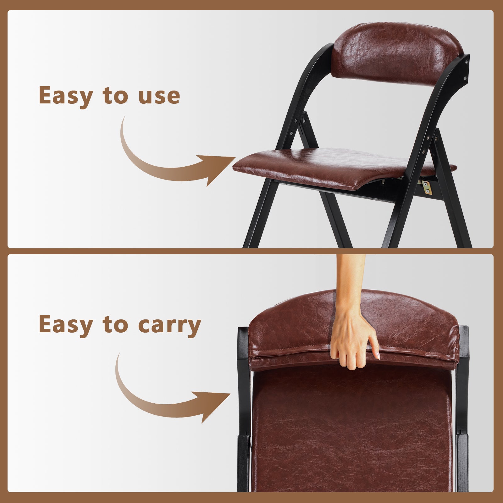 HAOYYE Set Of 2 Wooden Folding Chairs With Padded Seats Portable Simple Folding Chairs With Cushion For Guests Kitchen Office Wedding Party Picnic Black Frame With Walnut Cushion