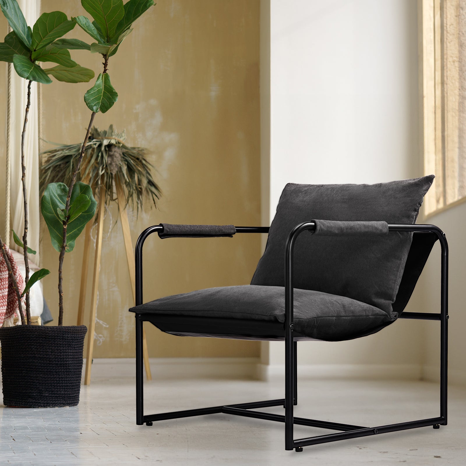 Haoyye Grey Cushion Sofa With Sturdy Iron Frame, Comfortable Oxford Cloth Upholstery, Modern Furniture Ideal For Living Room, Lounge, Or Office