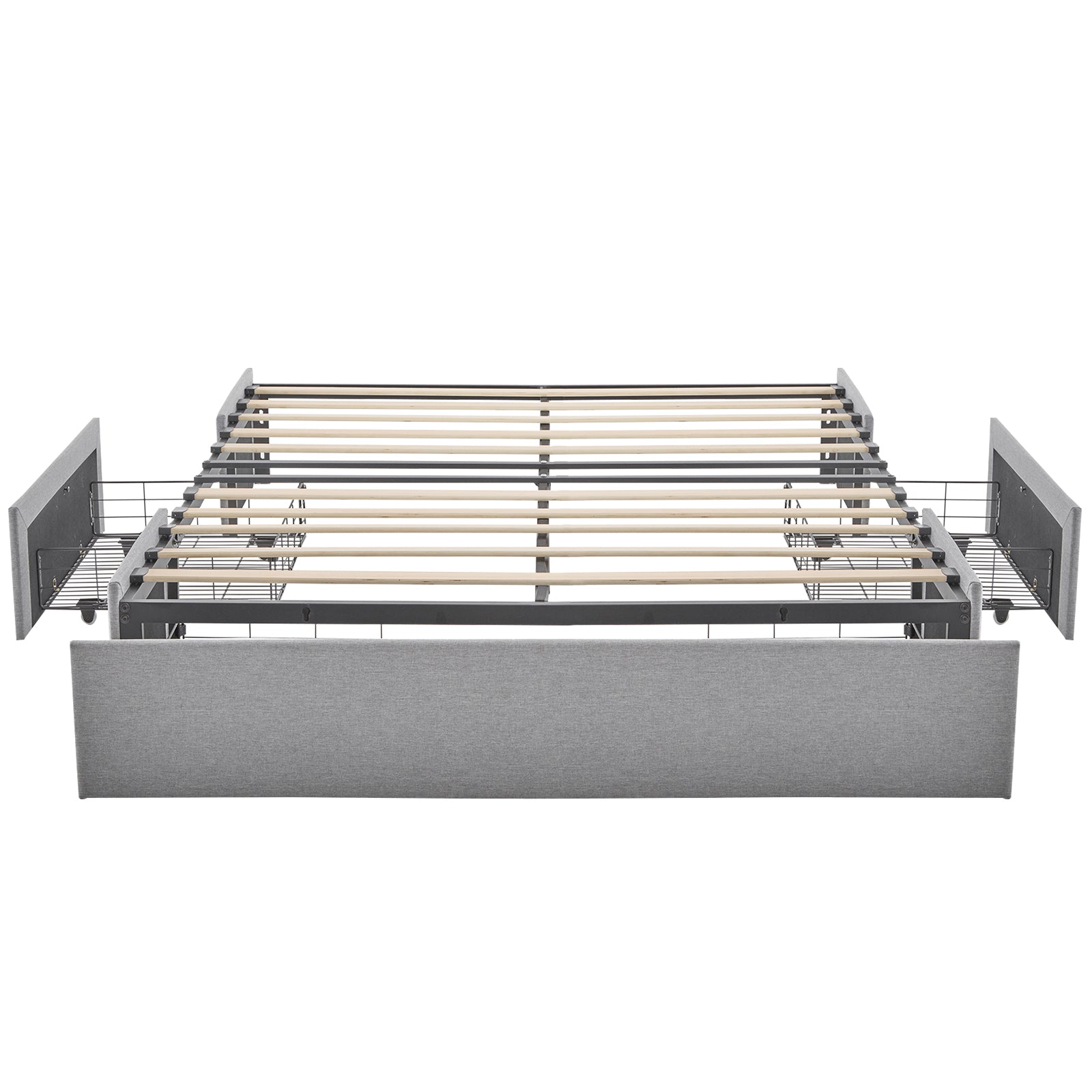 HAOYYE Full Bed Frame with 3 Large Drawers, Fabric Upholstered Platform Bed with Wooden Slat Support, No Box Spring Needed, Easy Assembly, Modern Light Grey Upholstered Bed for Bedroom, Storage Solution, Stylish and Durable Design