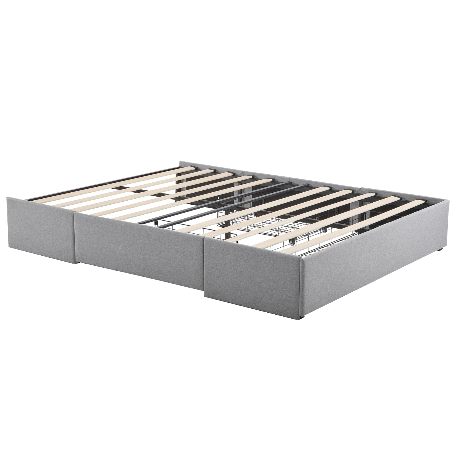 HAOYYE Queen Bed Frame with 3 Large Storage Drawers, Fabric Upholstered Platform Bed with Wooden Slat Support, No Box Spring Needed, Easy Assembly, Light Grey Upholstered Bed for Bedroom, Modern and Space-Saving Design