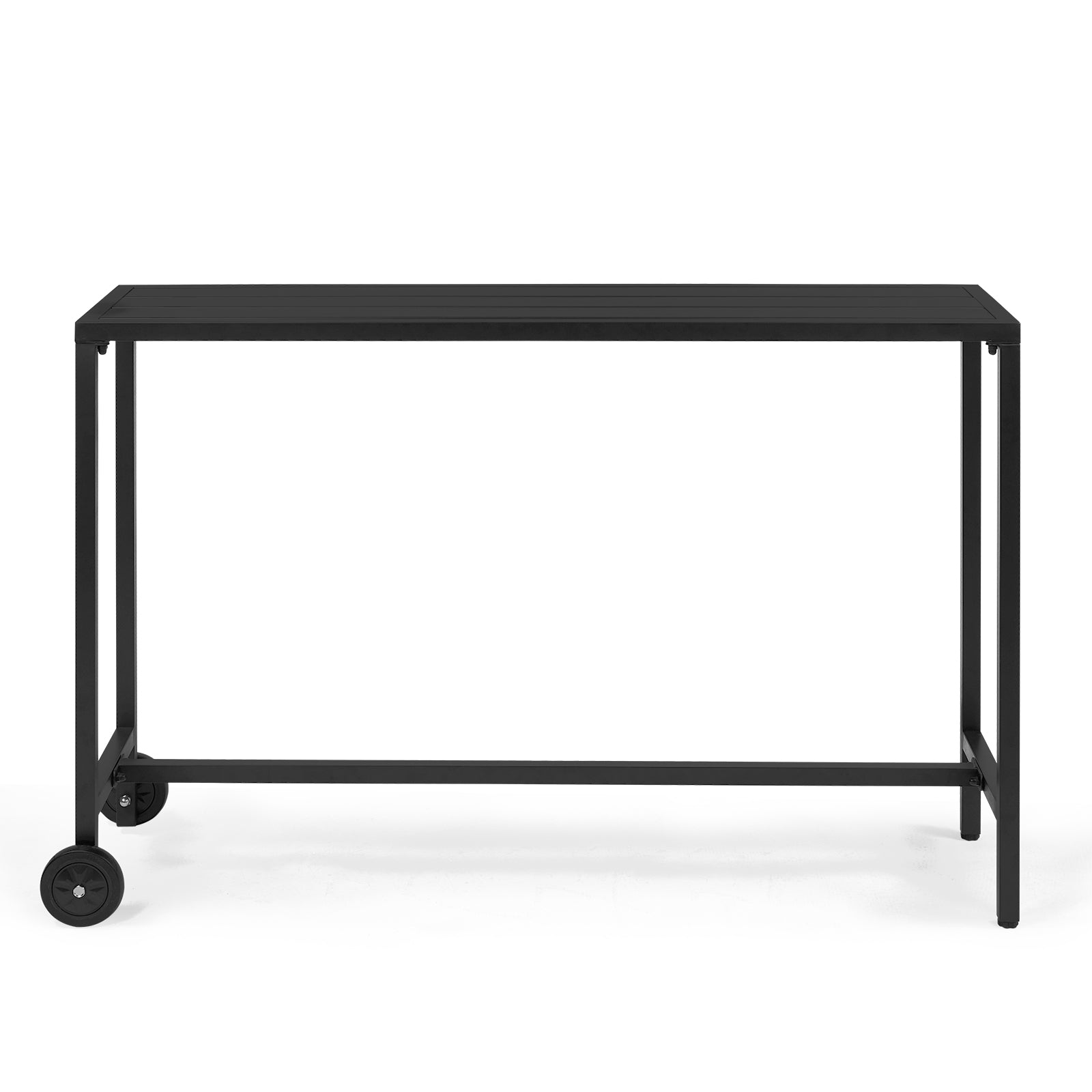 HAOYYE Outdoor Bar Table with Wheels, Rectangle Narrow Counter Height Table, Ideal for Balcony, Patio, Garden, Yard, or Poolside, Stylish and Functional Bar Height Table for Outdoor Entertaining