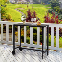 Haoyye Outdoor Bar Table With Wheels, Narrow Counter Height Rectangle Table, Perfect For Balcony, Patio, Garden, Yard, Or Poolside