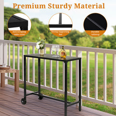 Haoyye Outdoor Bar Table With Wheels, Narrow Counter Height Rectangle Table, Perfect For Balcony, Patio, Garden, Yard, Or Poolside